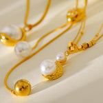 Pearl Pendant Snake Bones Chain Necklace Fashion