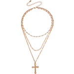 Multilayer Pearl Chain With Diamond Cross Pendant Necklace Women