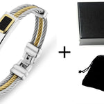 Men's Bracelet 3 Rows Wire Chain Bracelets Bangles Fashion Punk Stainless Steel Cross Bracelet Men Christian Men Jewelry