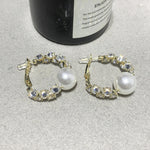 Exquisite Zircon Crystal Pearl High-End Round Hoop Earrings