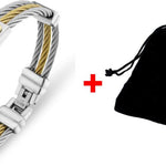 Men's Bracelet 3 Rows Wire Chain Bracelets Bangles Fashion Punk Stainless Steel Cross Bracelet Men Christian Men Jewelry