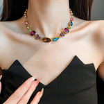 Silver Stud Rhinestone-encrusted Flower Tassel Earrings Vintage Necklace