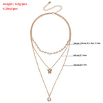 Multilayer Thin Chain Pearl And Diamond Butterfly Pendant Necklace