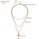 Multilayer Pearl Chain With Diamond Cross Pendant Necklace Women