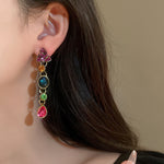 Silver Stud Rhinestone-encrusted Flower Tassel Earrings Vintage Necklace