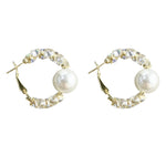 Exquisite Zircon Crystal Pearl High-End Round Hoop Earrings