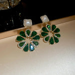 Silver Stud Rhinestone-encrusted Water Drop Flower Pearl Earrings And Necklace Set