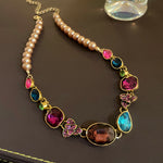 Silver Stud Rhinestone-encrusted Flower Tassel Earrings Vintage Necklace