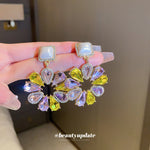 Silver Stud Rhinestone-encrusted Water Drop Flower Pearl Earrings And Necklace Set