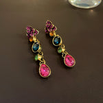 Silver Stud Rhinestone-encrusted Flower Tassel Earrings Vintage Necklace