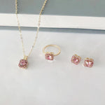 Square Women's Fashion Simple Necklace Rings Ear Studs Three-piece Set