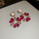 Silver Stud Rhinestone-encrusted Water Drop Flower Pearl Earrings And Necklace Set