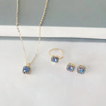 Square Women's Fashion Simple Necklace Rings Ear Studs Three-piece Set