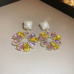 Silver Stud Rhinestone-encrusted Water Drop Flower Pearl Earrings And Necklace Set