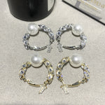 Exquisite Zircon Crystal Pearl High-End Round Hoop Earrings