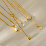 Pearl Pendant Snake Bones Chain Necklace Fashion