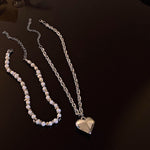 Pearl Love Necklace Double Freshwater Pearl Clavicle Chain Temperament Pendant