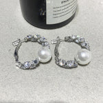 Exquisite Zircon Crystal Pearl High-End Round Hoop Earrings