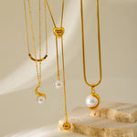 Pearl Pendant Snake Bones Chain Necklace Fashion