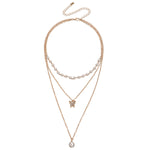 Multilayer Thin Chain Pearl And Diamond Butterfly Pendant Necklace