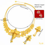 Gold Flower Necklace And Earrings Suite Brass Gold Plated Wedding Jewelry Batch